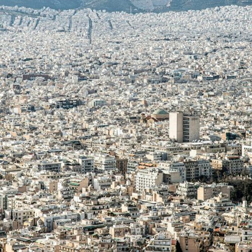 A view over Athens (Greece), where 3 million people live in white houses, from Lycabettus Hill.