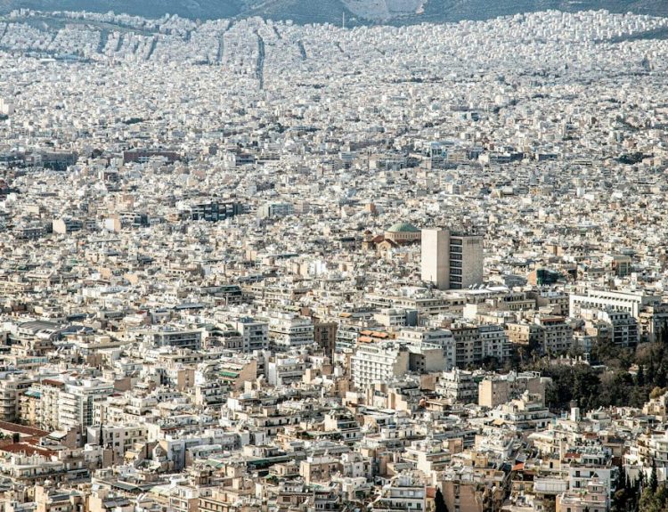 A view over Athens (Greece), where 3 million people live in white houses, from Lycabettus Hill.