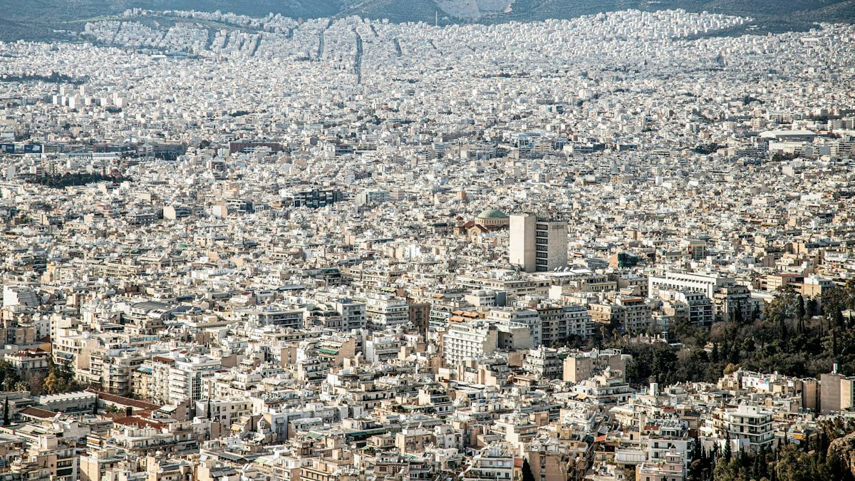 A view over Athens (Greece), where 3 million people live in white houses, from Lycabettus Hill.